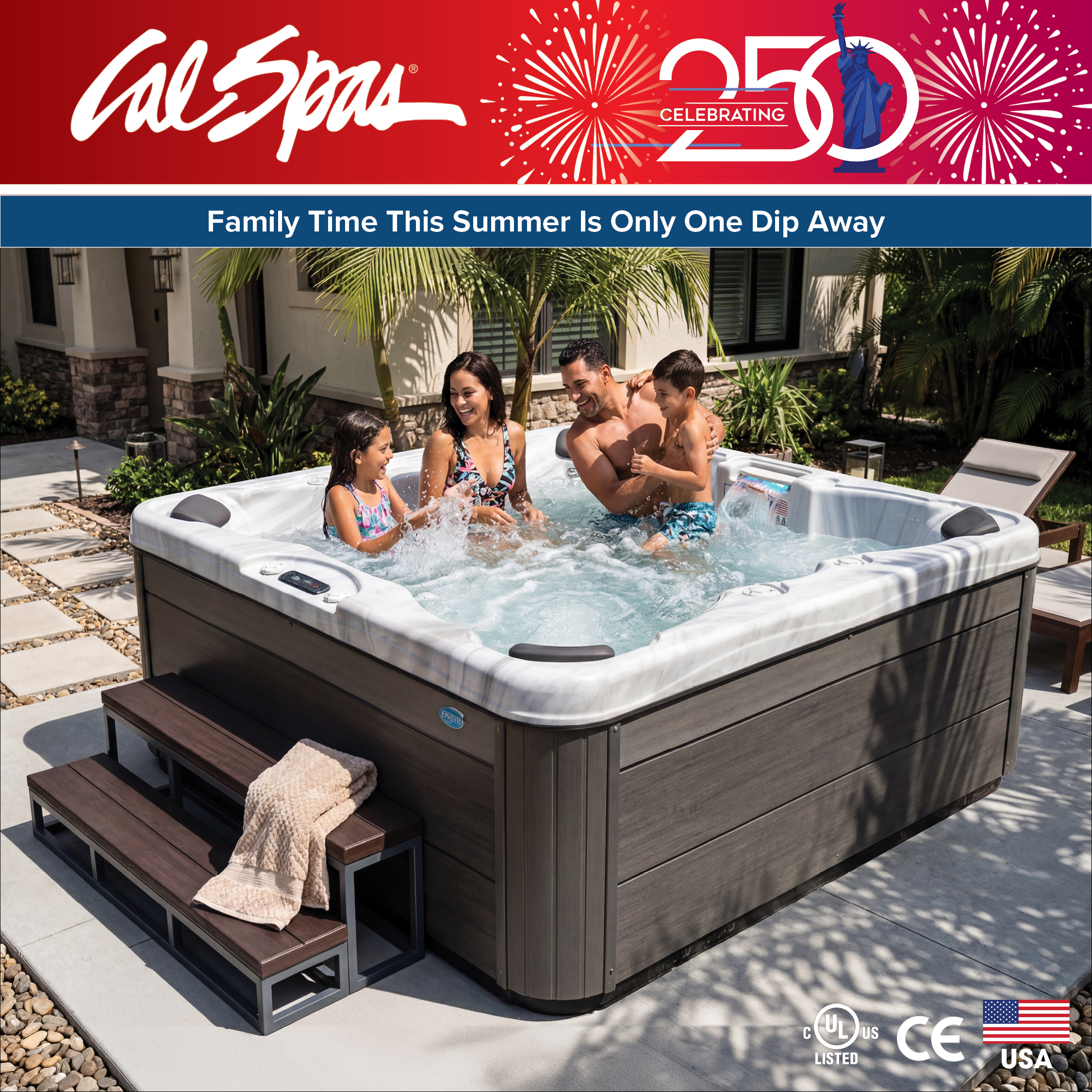 Calspas hot tub being used in a family setting - Mileto